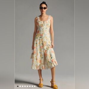 Anthropologie Citrus Fruit Pattern Eyelet Lace Midi Dress